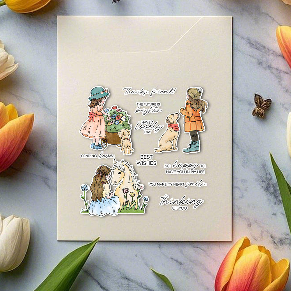 Girls and Animals Clear Stamps