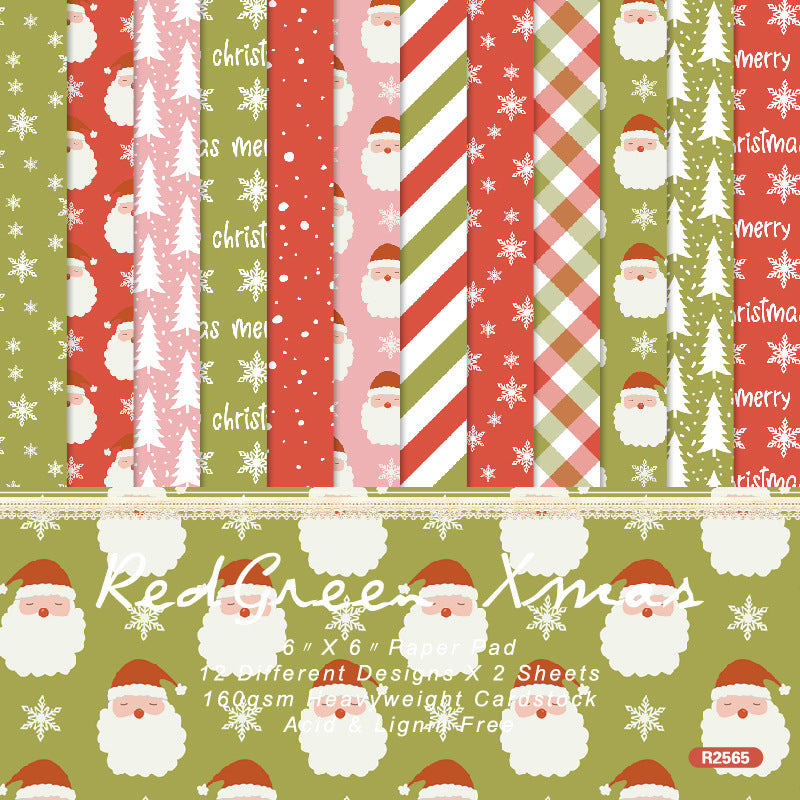 24PCS 6" Red Green Xmas Scrapbook Paper & Cardstock