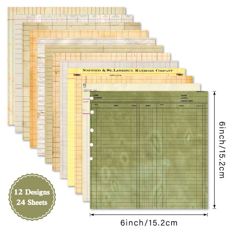24PCS 6" Line Script Scrapbook Paper & Cardstock