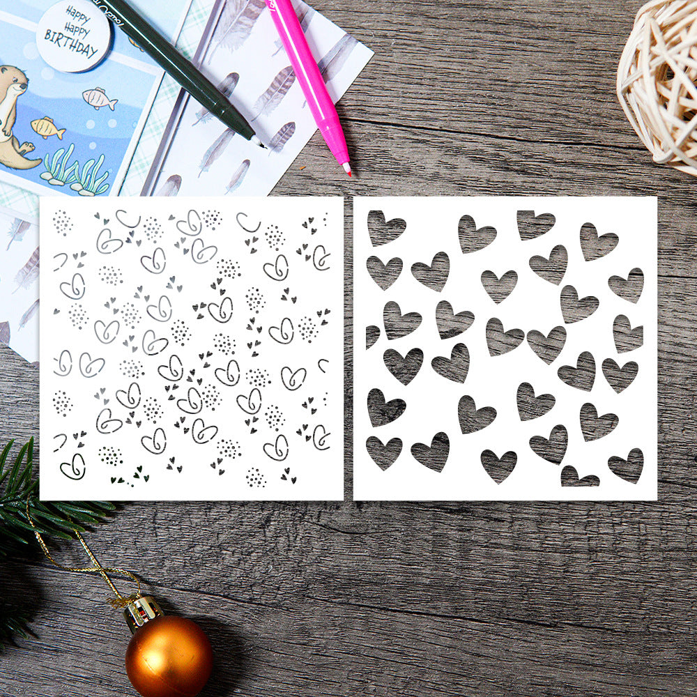 2 PCS Heart Pattern DIY Painting Hollow Stencil