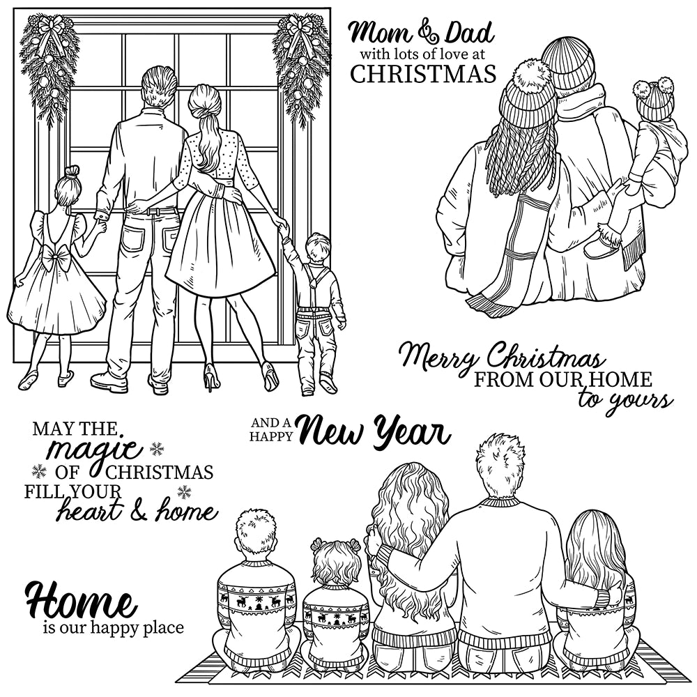 Warm Family Christmas Holiday Clear Stamps