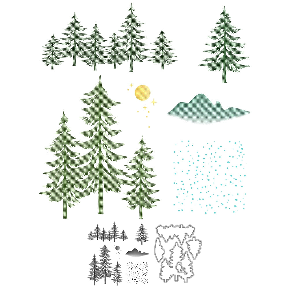 Winter Natural Pine Forest Dies & Stamps Set