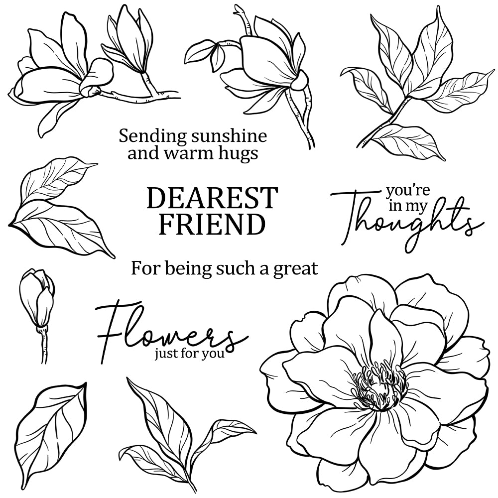Blooming Magnolia Flowers Dies & Stamps Set