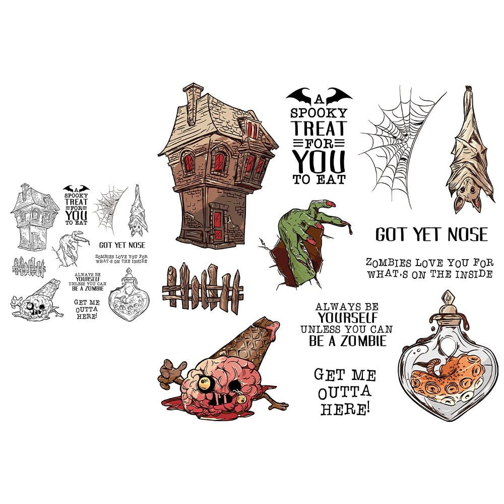 Haunted House Spider Web Bats Dies & Stamps Set
