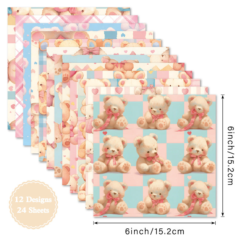 24PCS 6" Cuddly Bears Scrapbook Paper & Cardstock