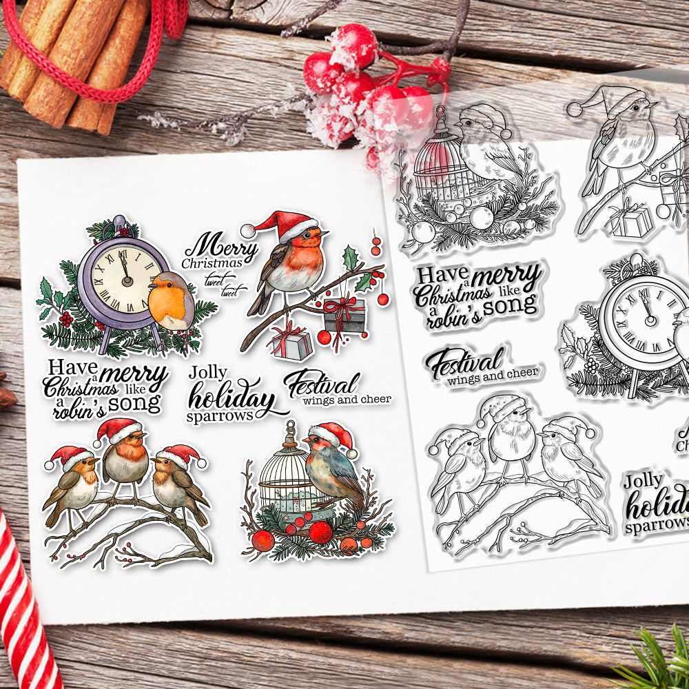 Christmas Bird On Branch Clear Stamps