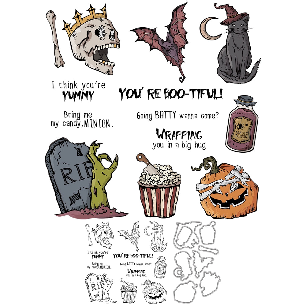 Halloween Cat Skull Pumpkin Dies & Stamps Set
