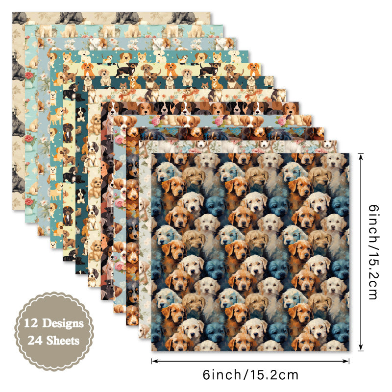 24PCS 6" Puppy Scrapbook Paper & Cardstock