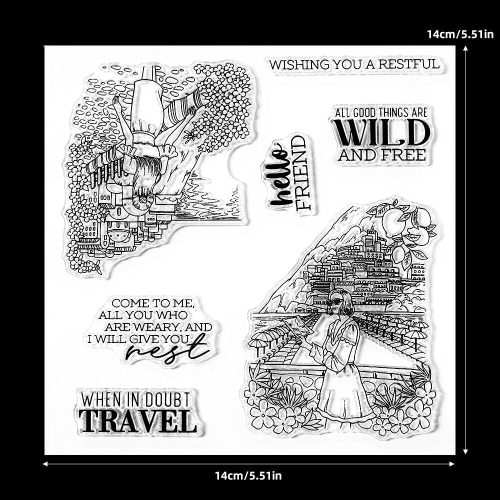 Summer Vacation Travel Girl Dies & Stamps Set