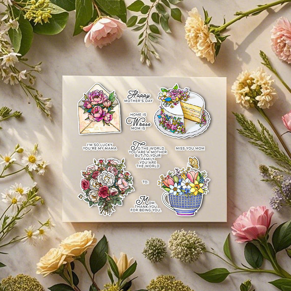 Happy Mother's Day Flowers Cakes Clear Stamps