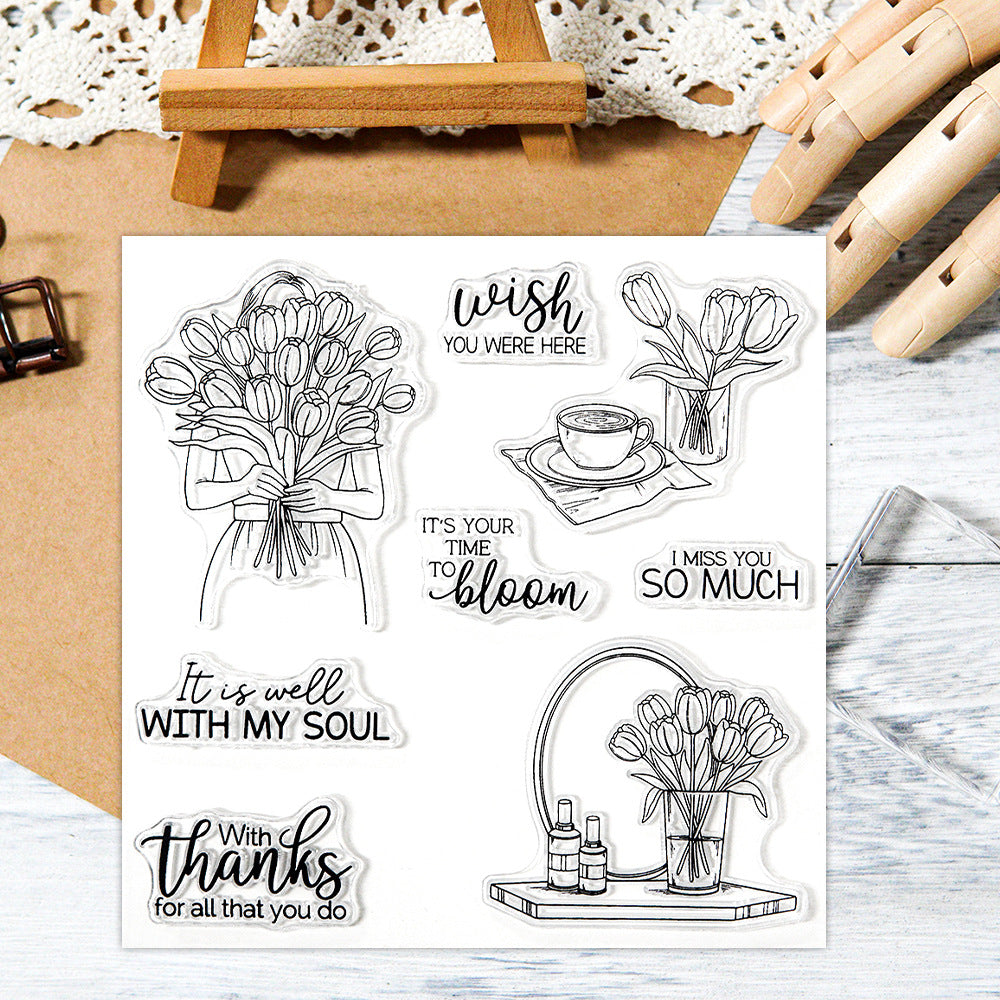 Girl Holding Tulips Dies & Stamps Set