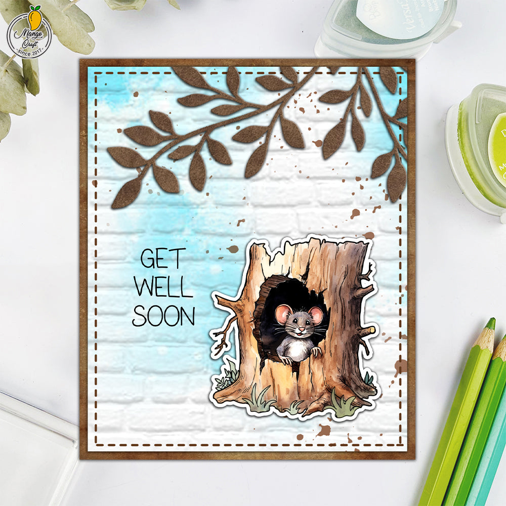 Cute Tree Hole Mouse Dies & Stamps Set