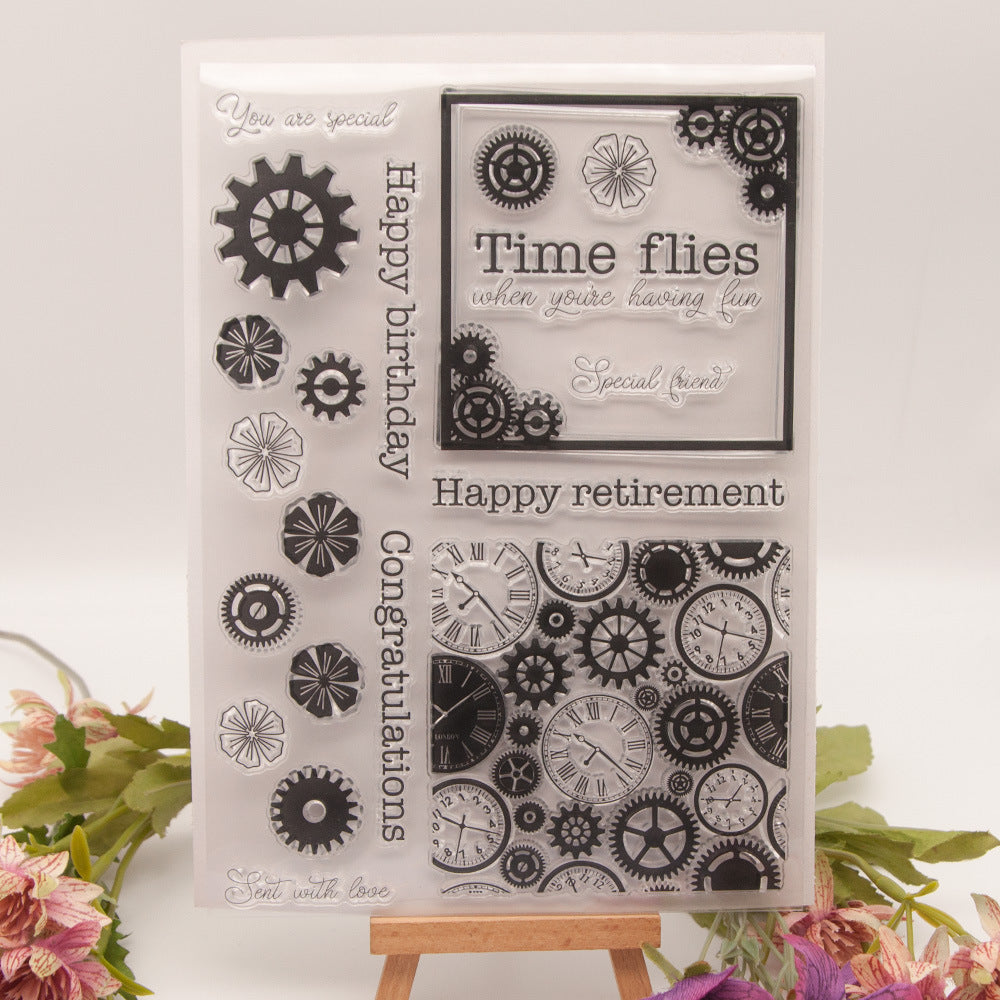 Retro Style Gears DIY Scrapbook Clear Stamps