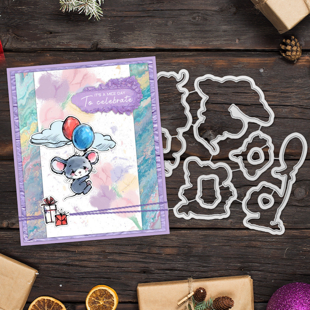 Cute Mouse In Party Dies & Stamps Set