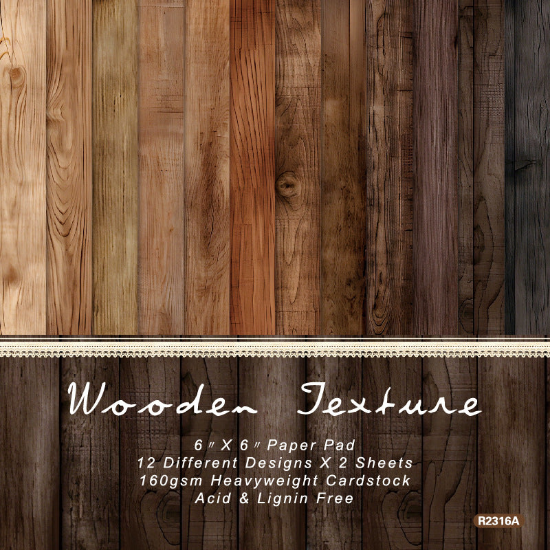 24PCS 6" Wooden Texture Scrapbook Paper & Cardstock