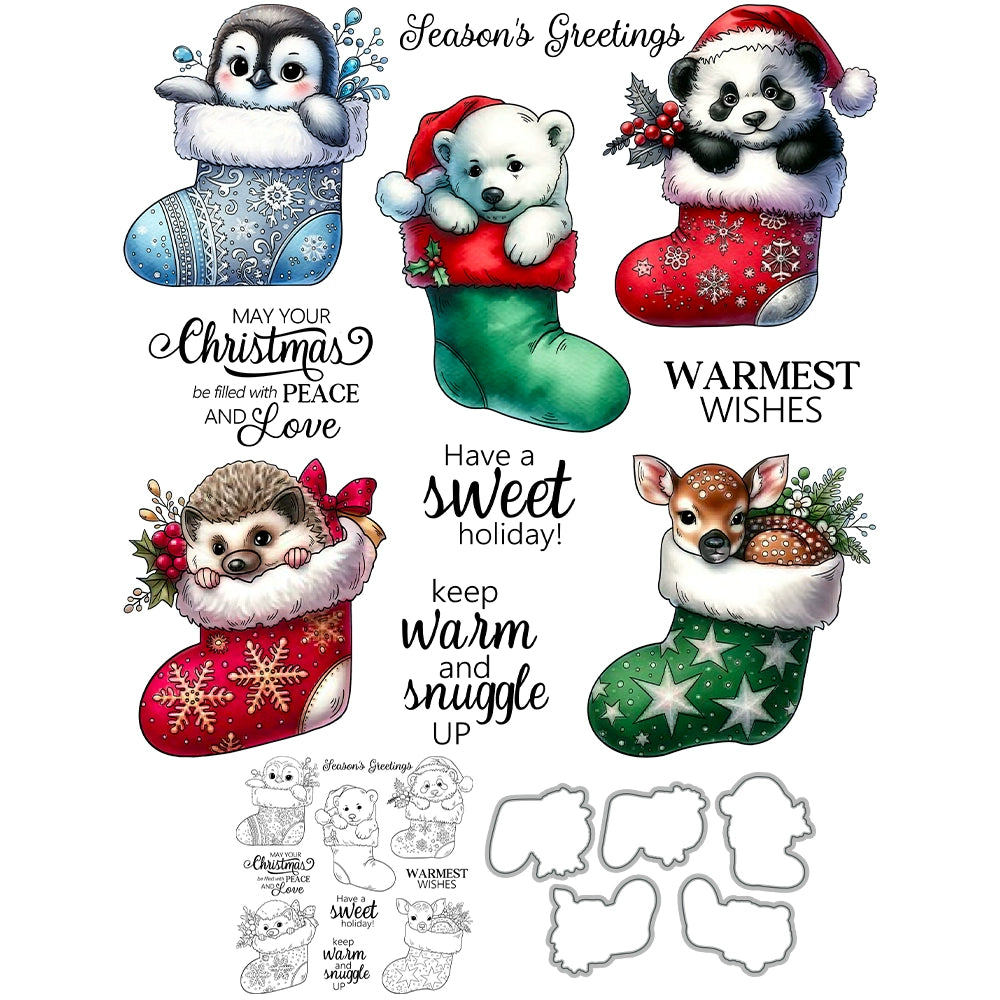 Animals In Christmas Stockings Dies & Stamps Set