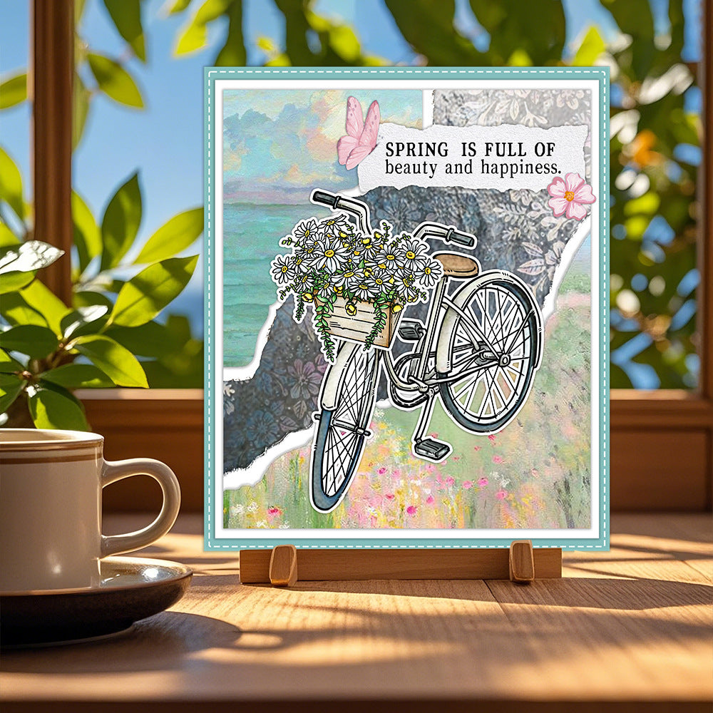 Bicycle Flower Basket Clear Stamps