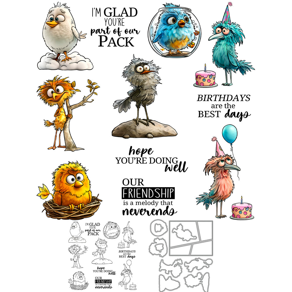 Cute Funny Birds Dies & Stamps Set