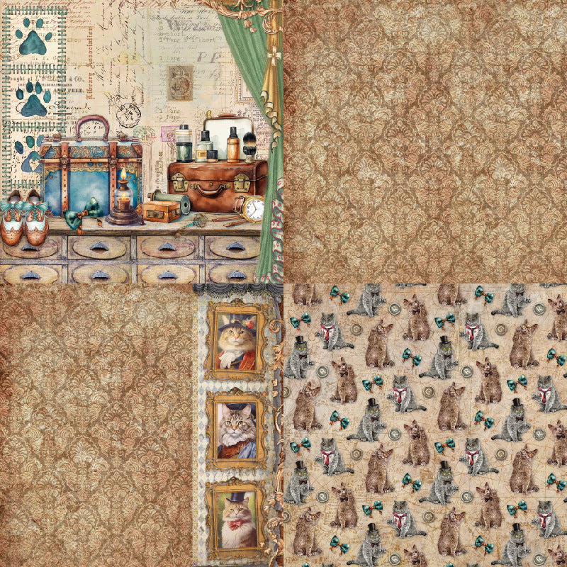 24PCS 6" Retro Cat Scrapbook Paper & Cardstock