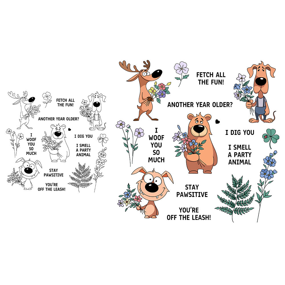 Animals Holding Flowers Dies & Stamps Set