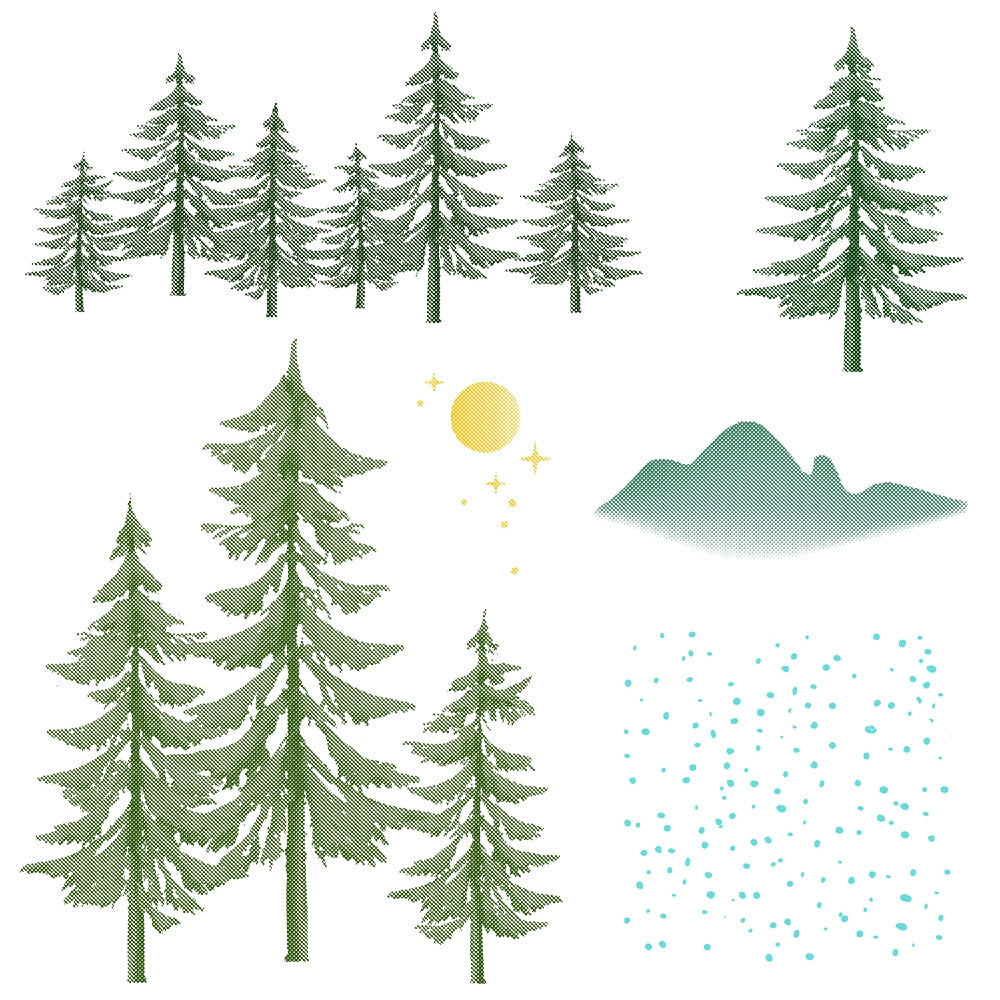 Winter Natural Pine Forest Dies & Stamps Set