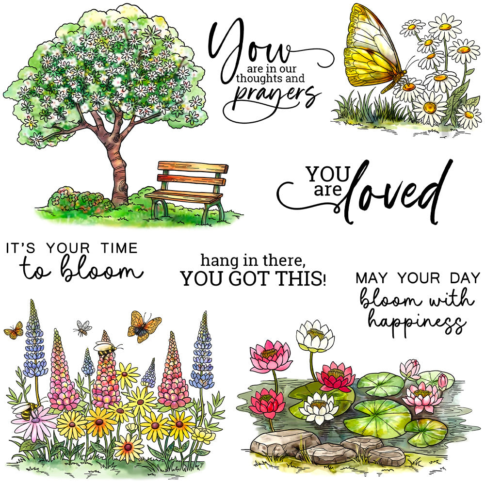 Flower Lotus Tree Butterfly Dies & Stamps Set