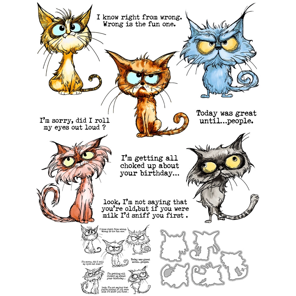 Funny Angry Cats Dies & Stamps Set