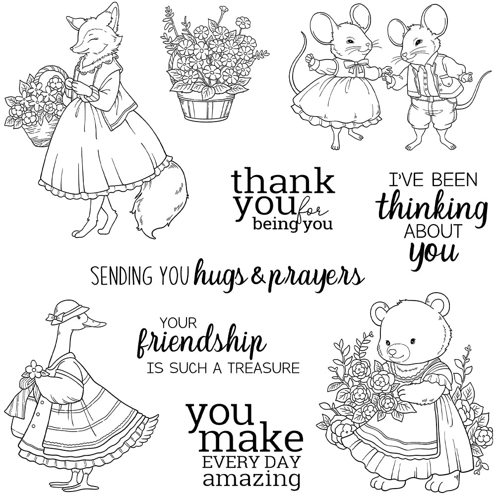 Cute Animals and Flowers Dies & Stamps Set