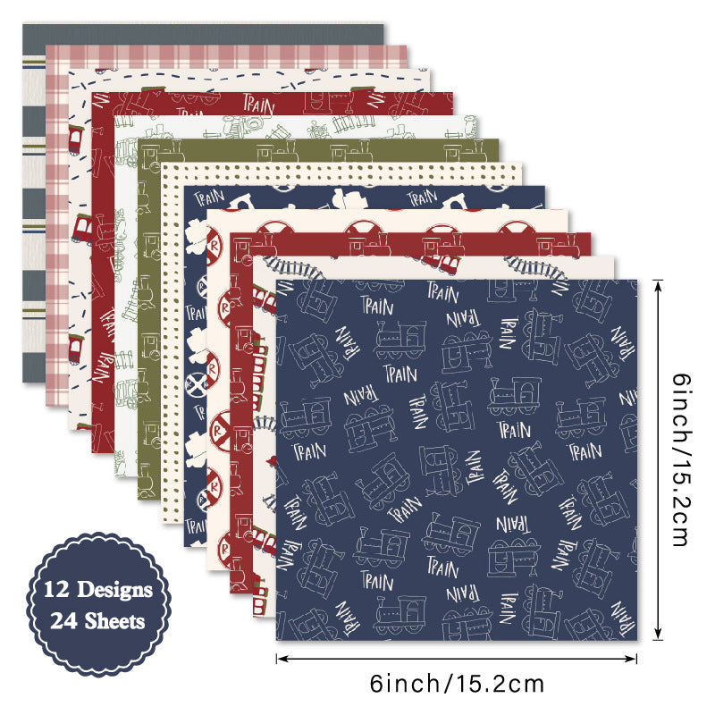 24PCS 6" Doodle Rail Scrapbook Paper & Cardstock