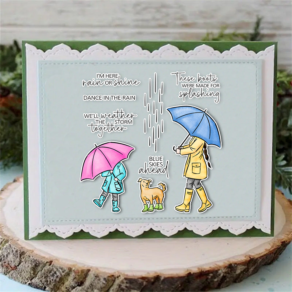 Girl Holding an Umbrella Dies & Stamps Set