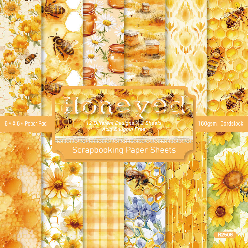 24PCS 6" Honeyed Scrapbook Paper & Cardstock
