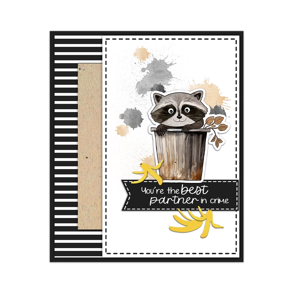 Cute Cartoon Raccoon Dies & Stamps Set