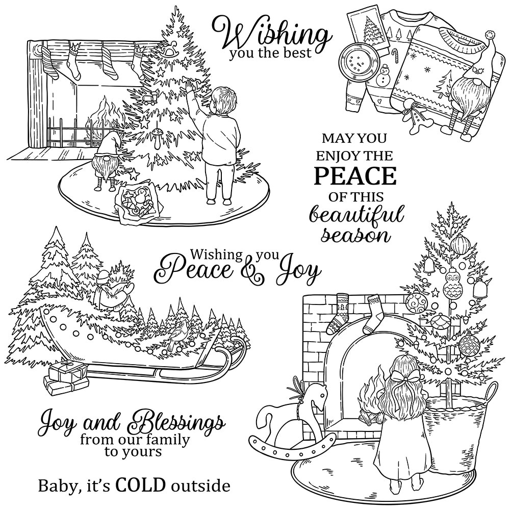 Winter House Christmas Tree Dies & Stamps Set