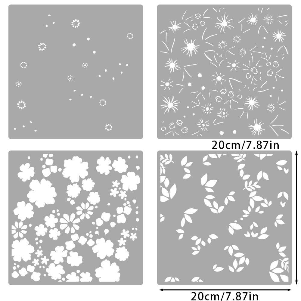 4 PCS Pretty Flowers Pattern DIY Painting Hollow Stencil