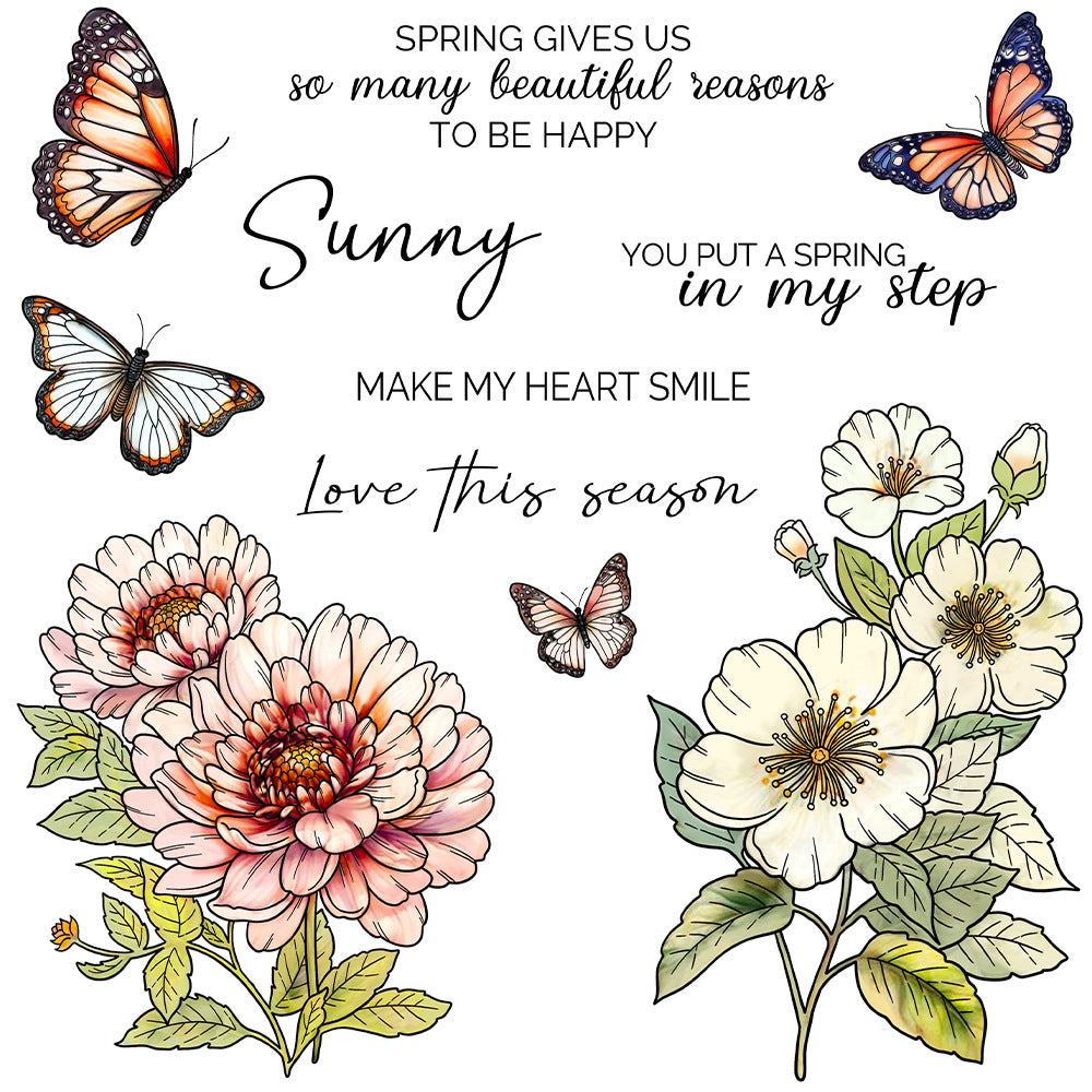 Flowers and Butterflies Dies & Stamps Set