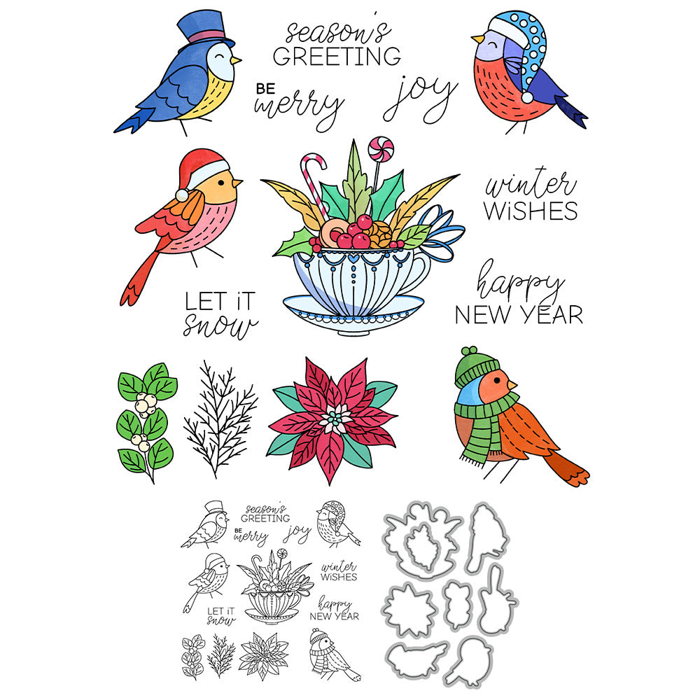 Cute Hat Birds Dies & Stamps Set