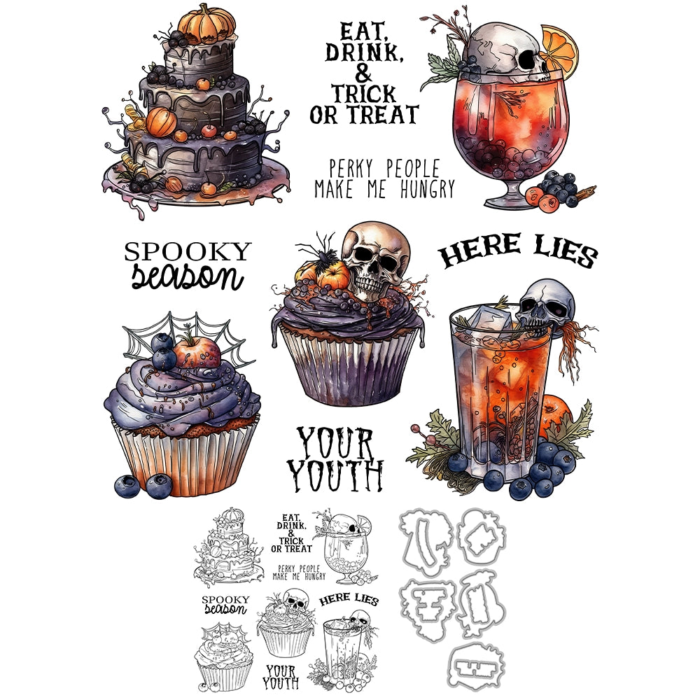 Halloween Party Cake Wine Dies & Stamps Set