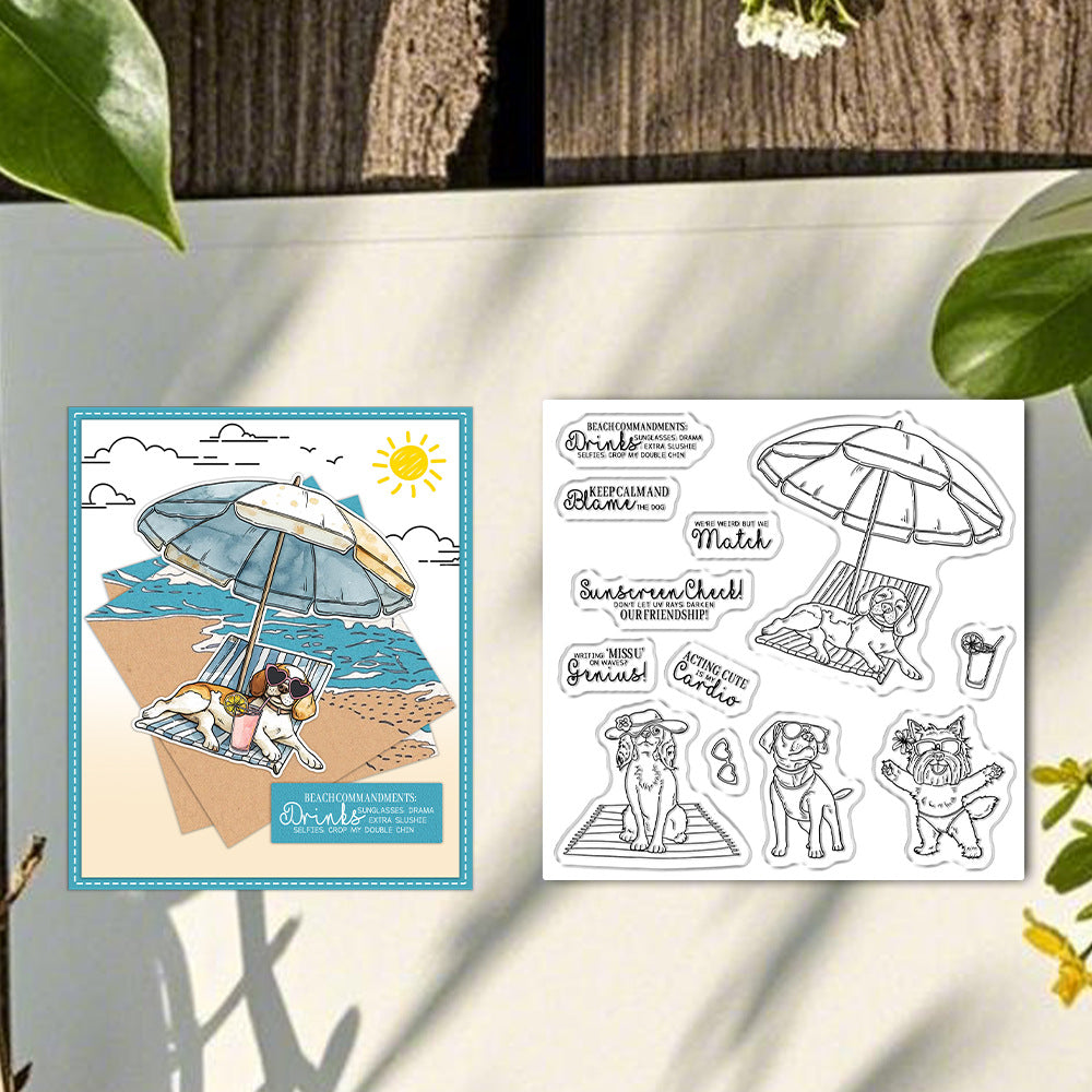 Puppy Beach Vacation Clear Stamps