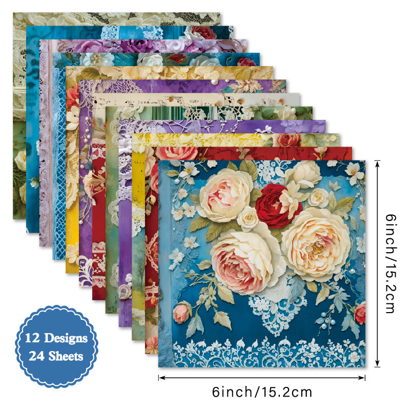 24PCS 6" Rustic Scrapbook Paper & Cardstock