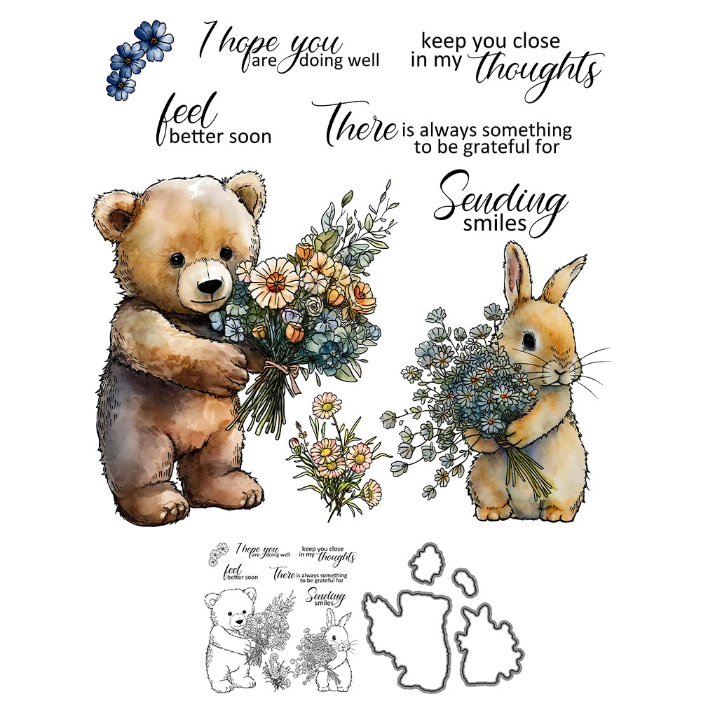 Cute Bear Rabbit Dies & Stamps Set