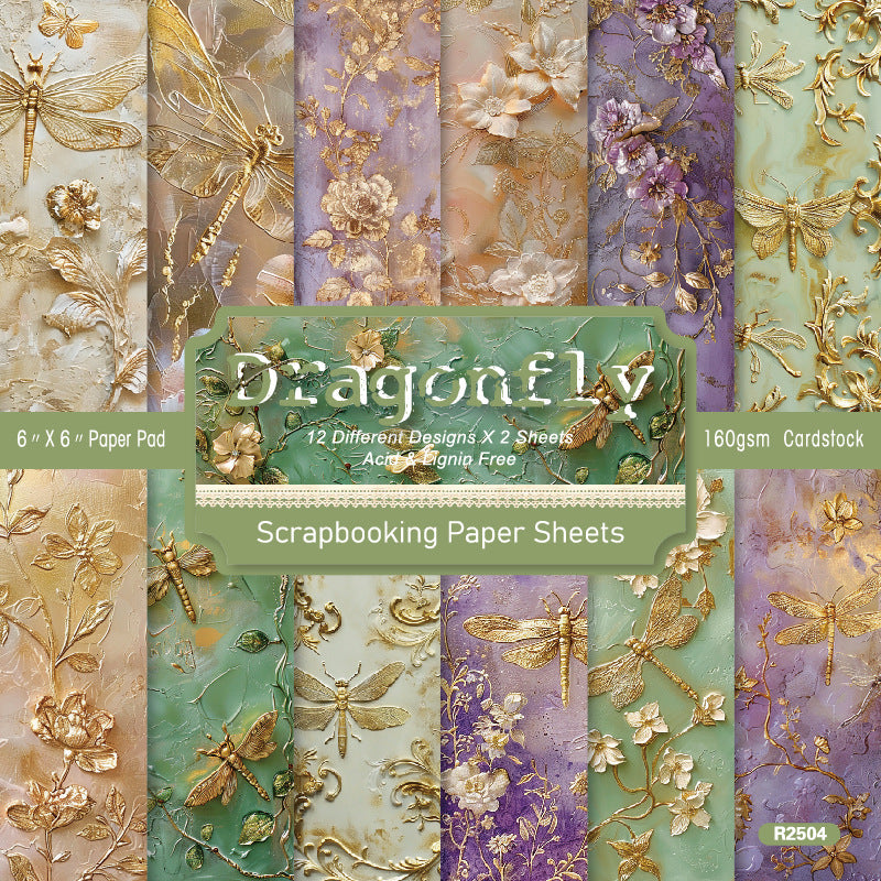 24PCS 6" Dragonfly Scrapbook Paper & Cardstock