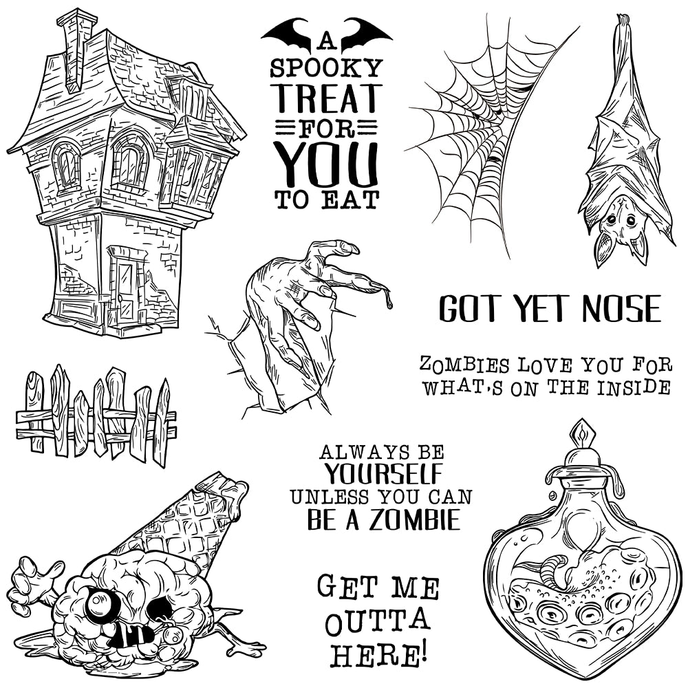 Haunted House Spider Web Bats Dies & Stamps Set