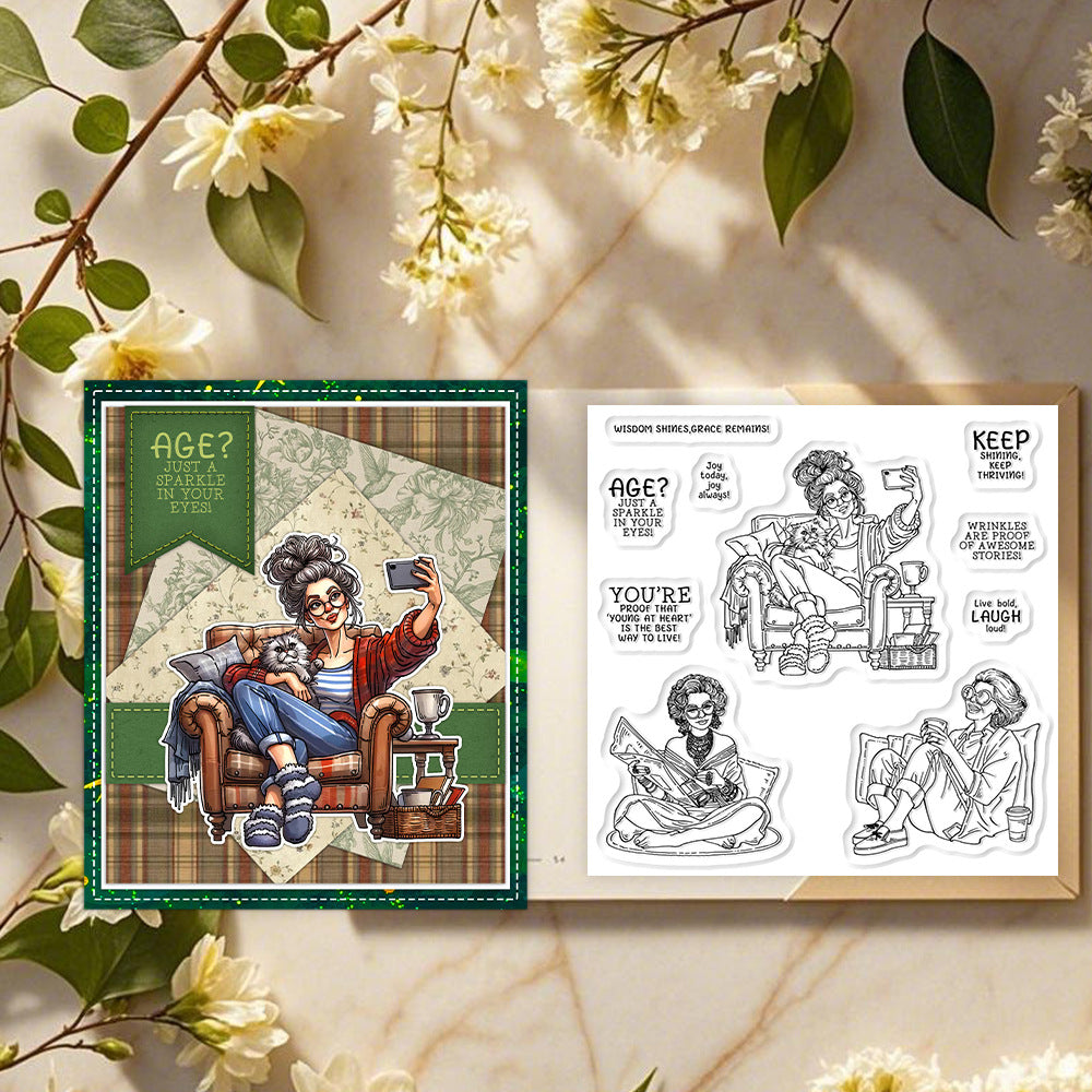 Fashion Old Lady Dies & Stamps Set