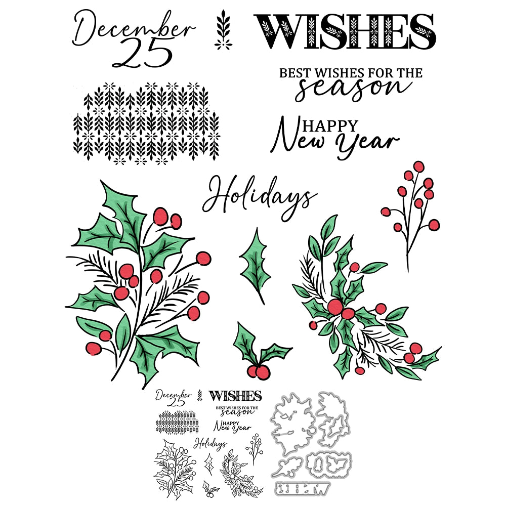 Merry Christmas Leaves Dies & Stamps Set