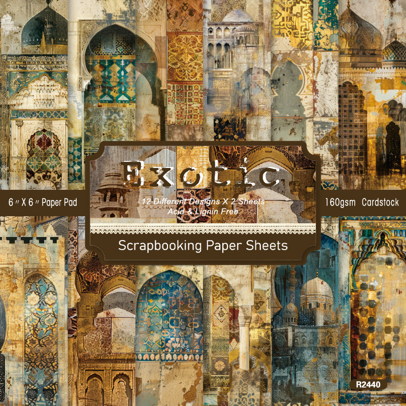 24PCS 6" Vintage Exotic Scrapbook Paper & Cardstock