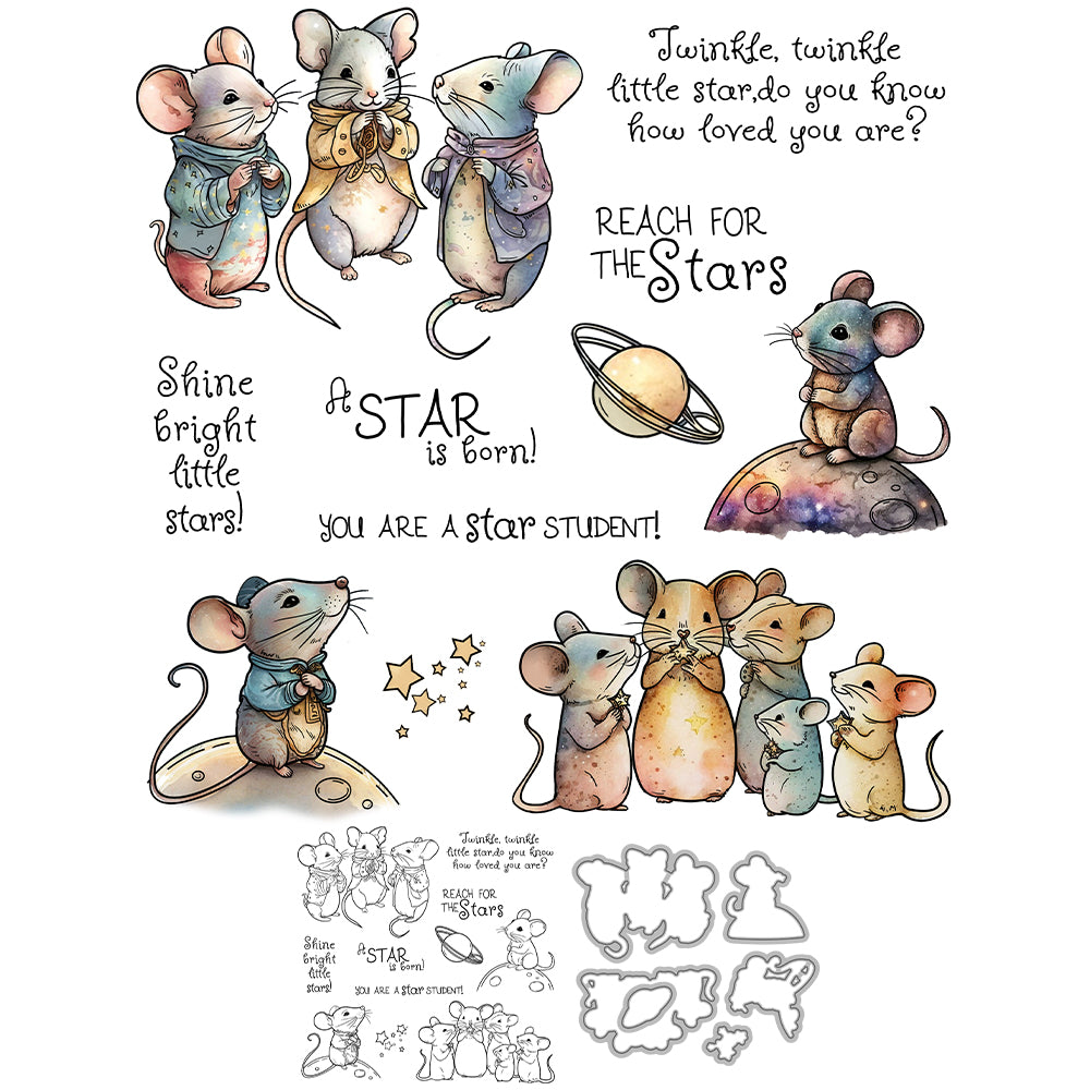 Planets and Cute Mice Dies & Stamps Set