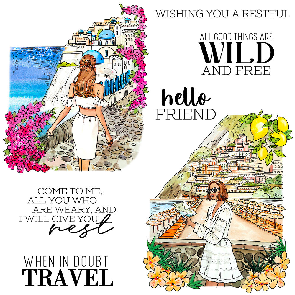 Summer Vacation Travel Girl Dies & Stamps Set