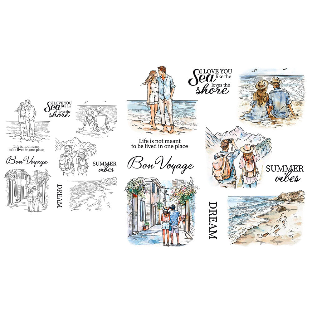 Summer Travel Couple Clear Stamps