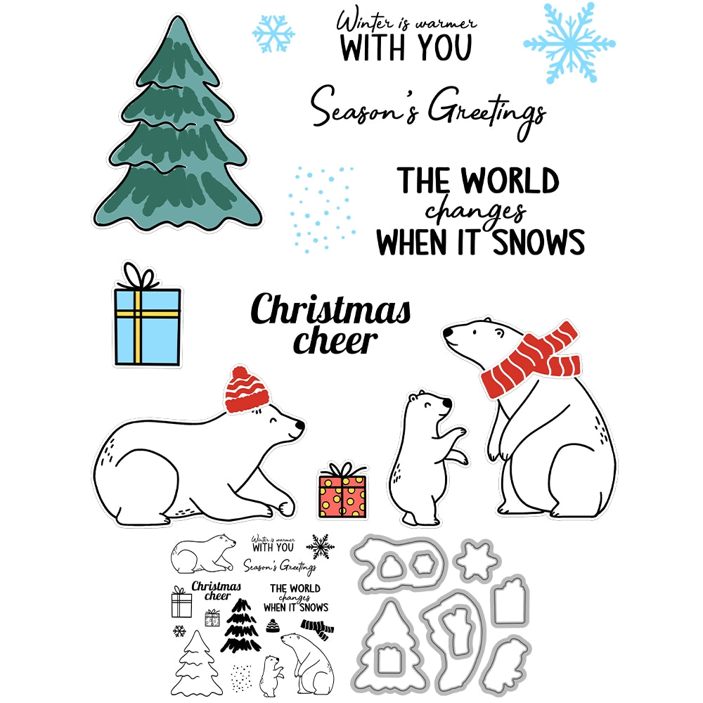 Polar Bear Christmas Tree Gift Dies & Stamps Set