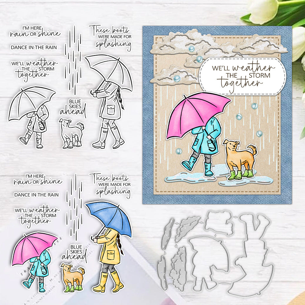Girl Holding an Umbrella Dies & Stamps Set